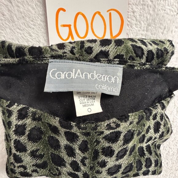 Carol Anderson Womens Leopard Print Bot Neck Fringe Hem Top Medium Green/Black - Picture 9 of 9